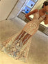 Mermaid V Neck Ivory Tulle Prom Dress with Appliques LBQ3330